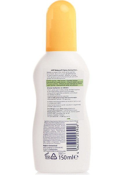 Babysanft Sprey Güneş Kremi 50+ Faktör 150 ml modelleri