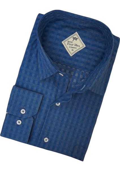 Klasik Geniş Kesim Desenli Uzun Kollu Erkek Gömlek