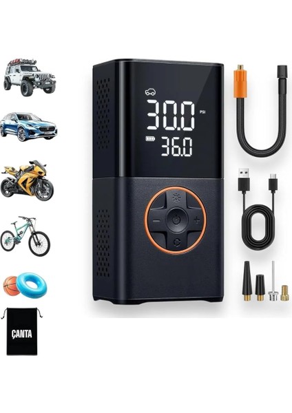 Auhma Model Lastik Şişirme Cihazı Taşınabilir Hava Kompresörü Ekranlı Kablosuz Bisiklet Pompası, 150 Psı LED Işıklı Araba Lastikleri Pompası Arabalar, Motosikletler Için Hava Pompası