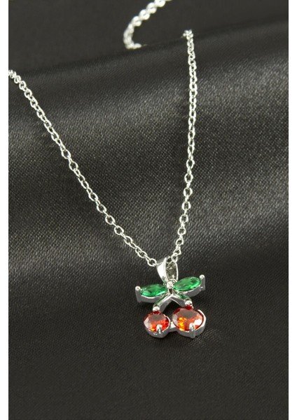 shop Kiraz Zirkon Taşlı Çelik Kolye-Gümüş Rengi fiyatları