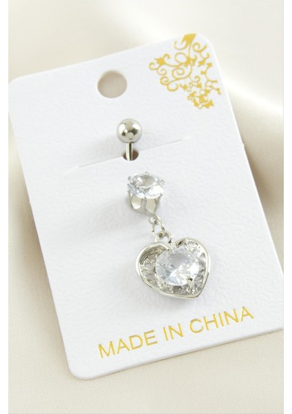 shop Kalp Zirkon Taşlı Çelik Piercing 1 Adet-Gümüş Rengi fiyatları