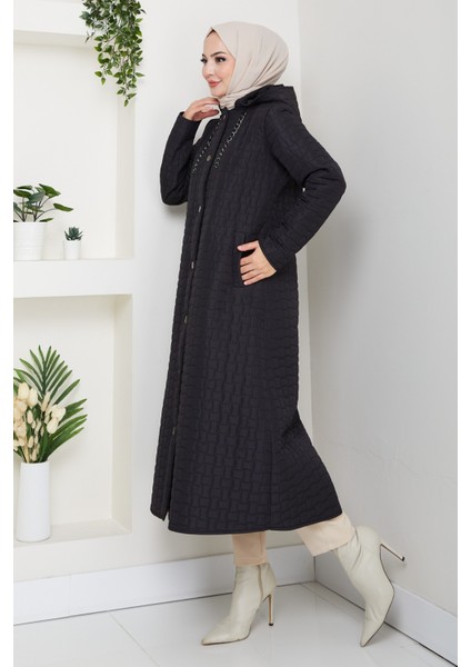 Kadın Zincir Detaylı Kapüşonlu Kapitone Mont -PMK475 modelleri