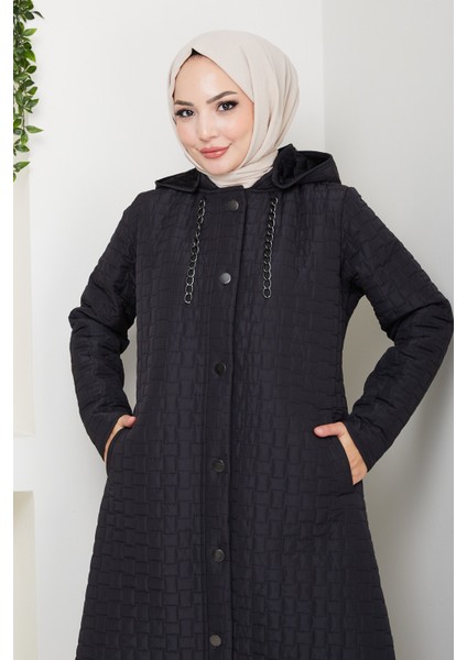 Kadın Zincir Detaylı Kapüşonlu Kapitone Mont -PMK475 fırsatları