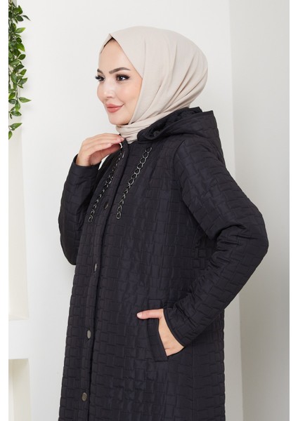 Kadın Zincir Detaylı Kapüşonlu Kapitone Mont -PMK475 indirimleri