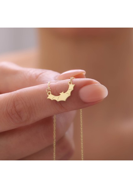 925 Ayar Gümüş Halloween Cadılar Bayramı Yarasa Kolye