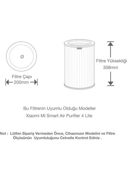 Xiaomi Smart Air Purifier 4 Lite Uyumlu Mor Hepa Filtre | Toz, Alerjen ve Pm2.5 Giderici | Yüksek Verimli Hava Temizleyici Filtresi modelleri
