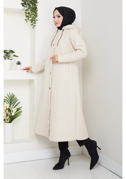 Kadın Zincir Detaylı Kapüşonlu Kapitone Mont -PMK475 modelleri