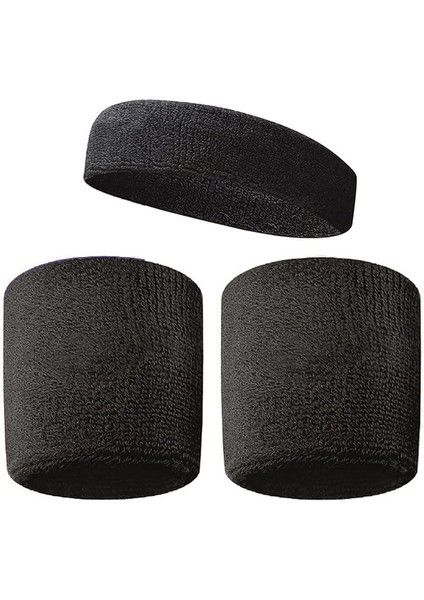 Havlu Kafa Sporcu Ter Saç Bandı ve 2 Adet Havlu Bileklik Seti Siyah fiyatları