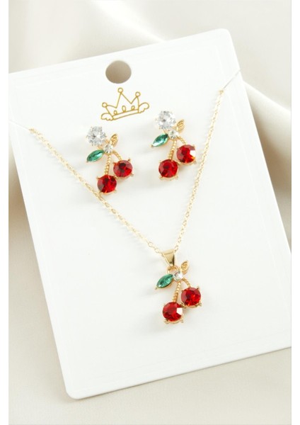 shop Kiraz Zirkon Taşlı Set Kolye-Kırmızı fiyatları