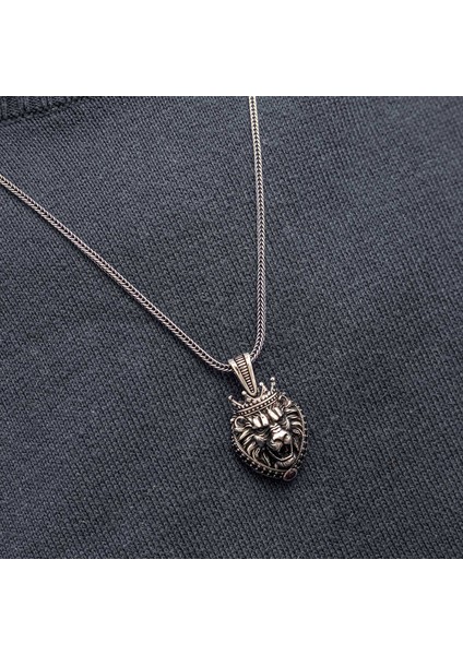 Gümüş Taçlı Aslan Figürlü Erkek Kolye fiyatları