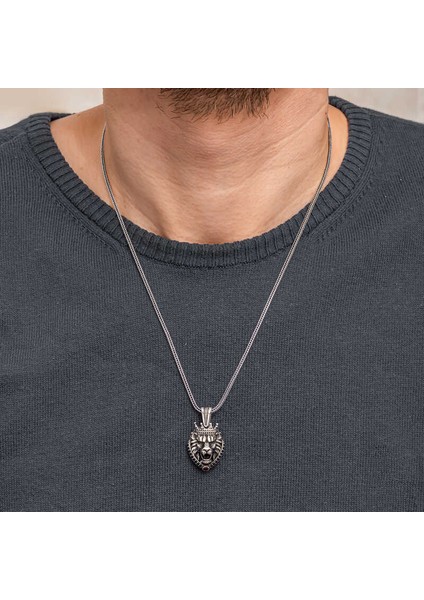 Gümüş Taçlı Aslan Figürlü Erkek Kolye fırsatları