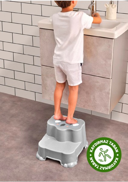 Çocuklar Için Kaydırmaz, Çift Basamaklı Tabure - Banyo ve Lavabo Katlı Yükseltici - Gri fiyatları