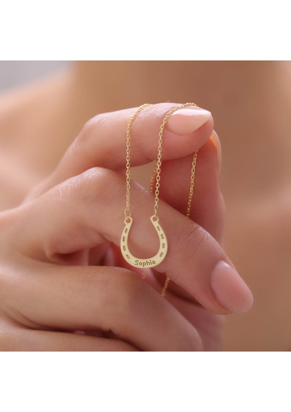 925 Ayar Gümüş Isimli Şans Sembolü Nal Kolye