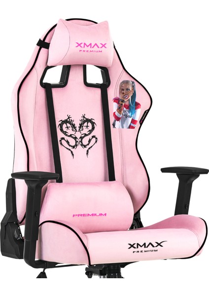 / Baskılı Rio Balerion Terletmez Kadife Kumaş Pembe Gaming Oyuncu Koltuğu / 120 kg Taşır