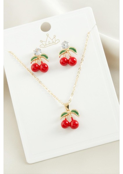 shop Kiraz Zirkon Taşlı Mineli Set Kolye-Kırmızı fiyatları