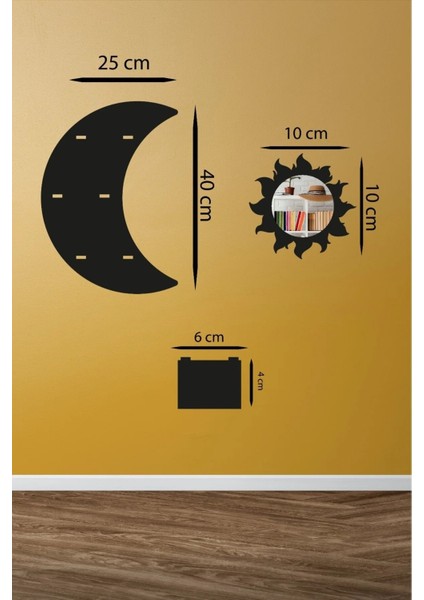 Güneş ve Ay Dekoratif Duvar Rafı Siyah Renk fiyatları