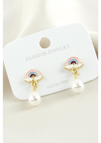 shop Gökkuşağı Mineli Inci Küpe-Sarı