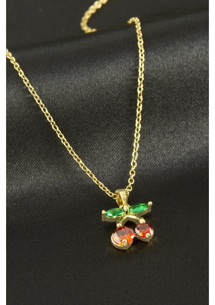 shop Kiraz Zirkon Taşlı Çelik Kolye-Sarı