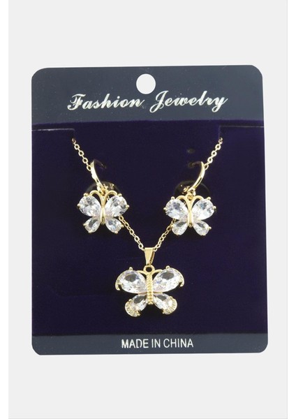 shop Kelebek Zirkon Taşlı Set Kolye-Gümüş Rengi fiyatları