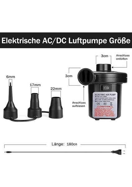Luftpumpe Luftmatratze, 2 In 1 Luftpumpe Elektrisch Für Aufblasbar Und Ablassen, Pumpe Luftmatratze Mit 3 Düsen Für Luftmatratzen, Aufblasbarer Pool, Schwimmring fiyatları