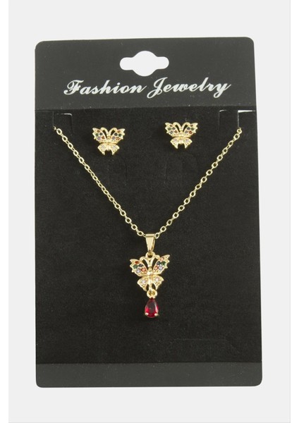 shop Kelebek Zirkon Taşlı Set Kolye-Gümüş Rengi