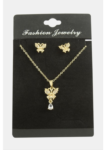 shop Kelebek Zirkon Taşlı Set Kolye-Gümüş Rengi fiyatları