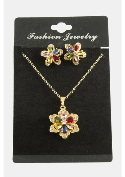 shop Papatya Zirkon Taşlı Set Kolye-Renkli fiyatları