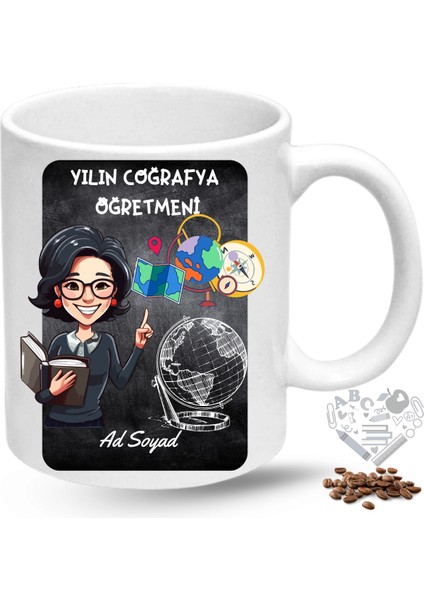 Coğrafya Öğretmeni Kadın Öğretmenler Günü Hediyesi Isimli Baskılı Porselen Kupa Bardak