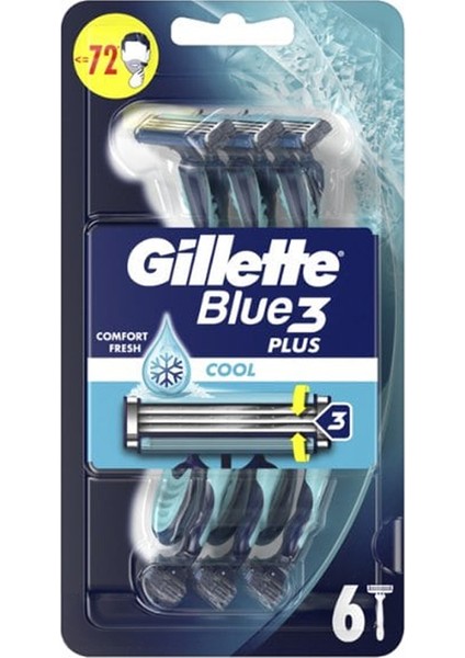 gillette blue3 plus cool tıraş bıçağı 6'lı comfort fresh