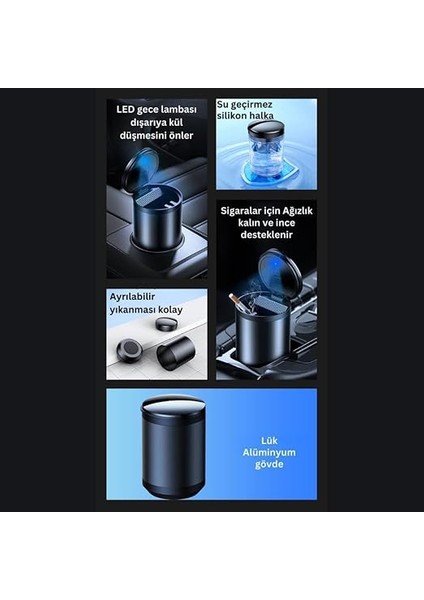 Premium Car Ashtray LED Işıklı Alüminyum Taşınabilir Kapaklı Araba Küllük Kül Tablası Kokusuz fiyatları