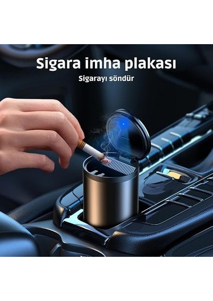 Premium Car Ashtray LED Işıklı Alüminyum Taşınabilir Kapaklı Araba Küllük Kül Tablası Kokusuz indirimleri