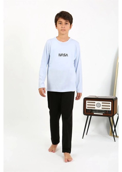 Moda Erkek Çocuk Uzun Kol Penye Pijama Takım Buzmavisi