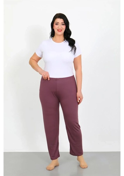 Moda Kadın Büyük Beden Mürdüm Tek Alt Pijama