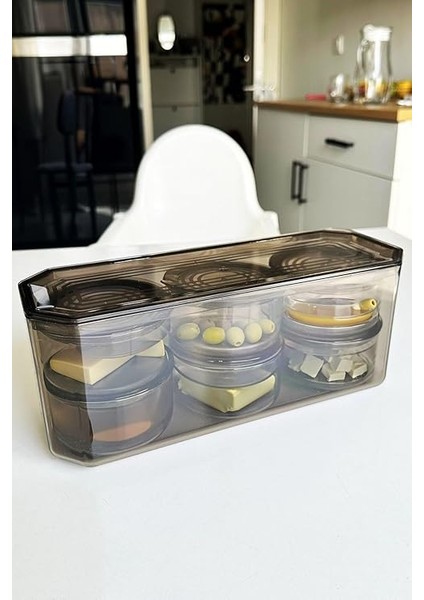 7 Parça Kristal Saklama Kutulu Vakum Kapaklı Kahvaltı Seti | 7'li Kahvaltılık Set Antrasit modelleri