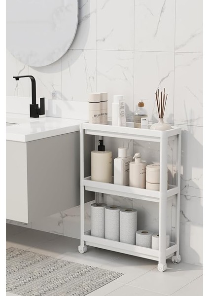 Life 3 Katlı Tekerlekli Slim Ince Beyaz Banyo Mutfak Rafı MIT1125 modelleri