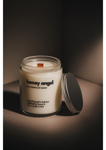 : Honey Angel : Cam Kavanozda Kokulu %100 Soya Mum (Vanilya, Bal, Karamel, Paçuli, Tonka)
