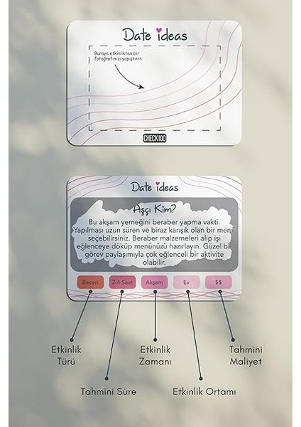 Date Ideas, Sevgili ile Yapılacak 32 Şey Fikir Kartı, Kazı Kazan Randevu Kartları,sevgiliye Hediye modelleri