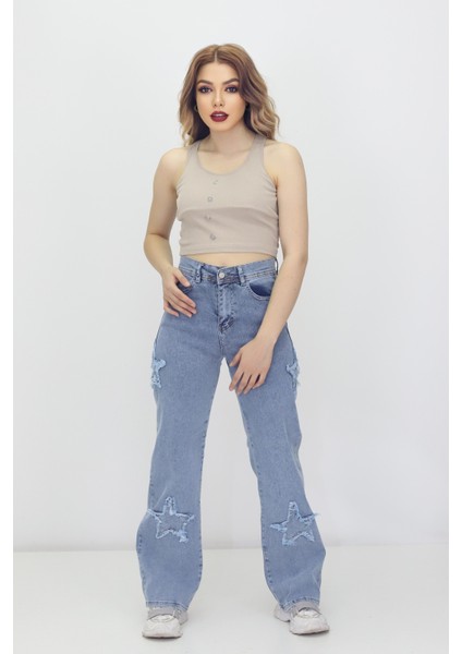 Kadın 4 Yıldız Detaylı Kot Pantolon