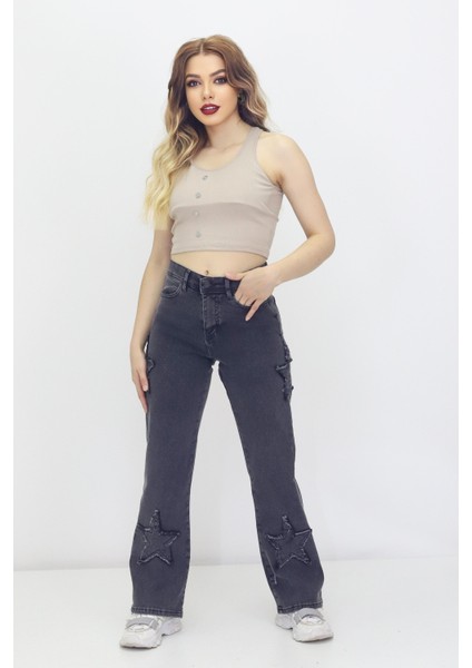 Kadın 4 Yıldız Detaylı Kot Pantolon