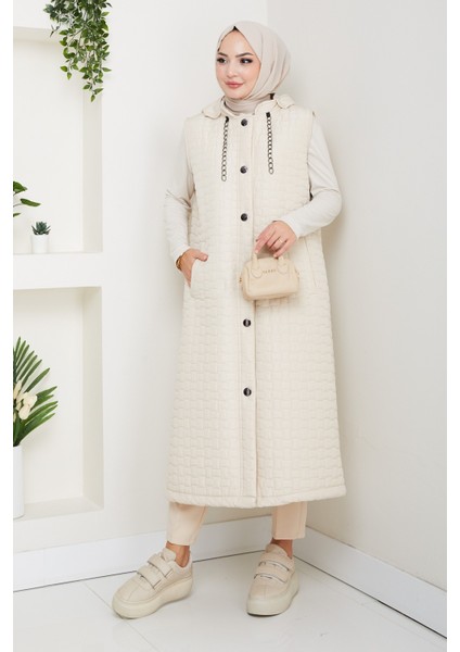 Kadın Büyük Beden Cepli Kapitone Yelek -PMK476 fiyatları