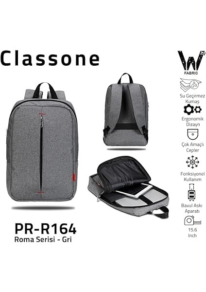 PR-R164 Roma Serisi 15.6" Uyumlu Notebook Çantası -Gri fiyatları