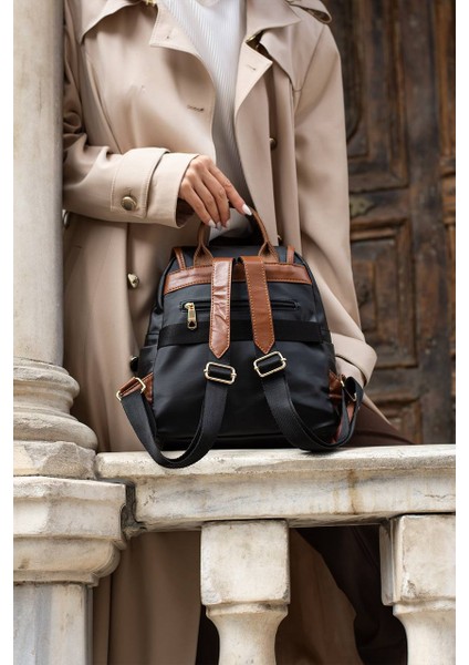 Asel Çanta,toka Detaylı, Siyah taba Saten Deri Bayan Sırt Çantası fiyatları