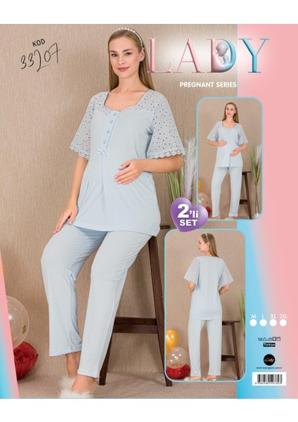 Lady Lingerie Uzun Kollu Şık Hamile&lohusa 2'li Set Pijama