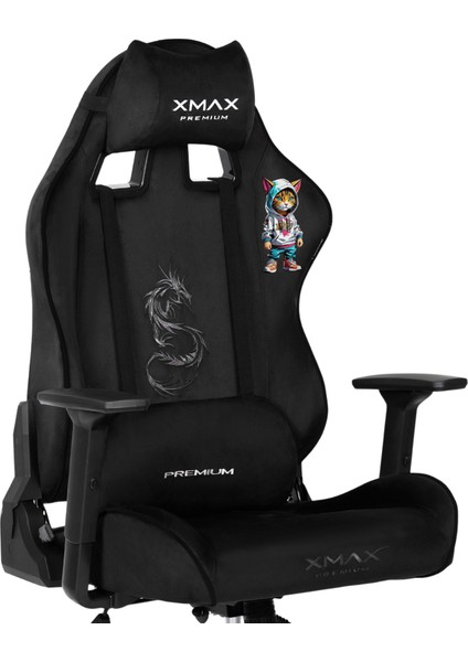 / Baskılı Rio Balerion Terletmez Kadife Kumaş Siyah Gaming Oyuncu Koltuğu / 120 kg Taşır