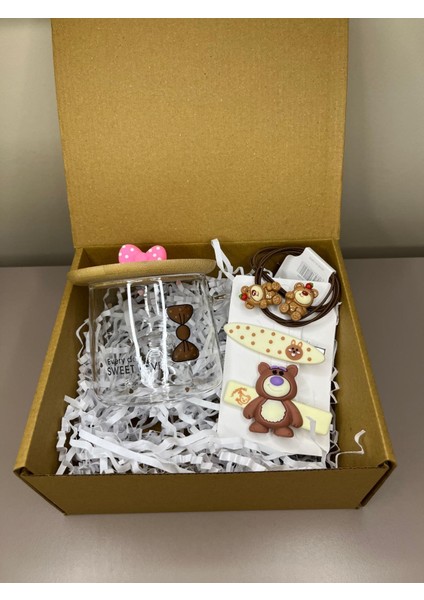 Fiyonk Figürlü Kupa-Bardak ve Ayıcıklı Toka Seti-Kutulu Hediye Seti-Arkadaş-Kızçocuk Hediye Gift