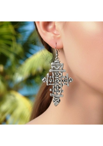 Haç Şekilli Kadın Küpe Çift Adet Gümüş Kaplama El Yapımı Küpe modelleri