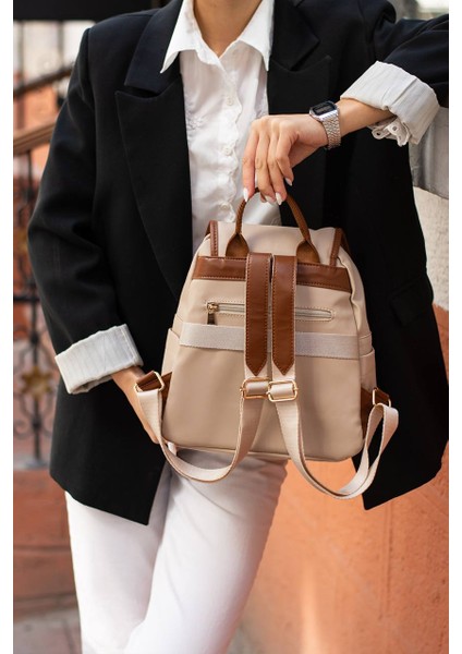 Asel Çanta,toka Detaylı, açık vizon taba Saten Deri Bayan Sırt Çantası fiyatları