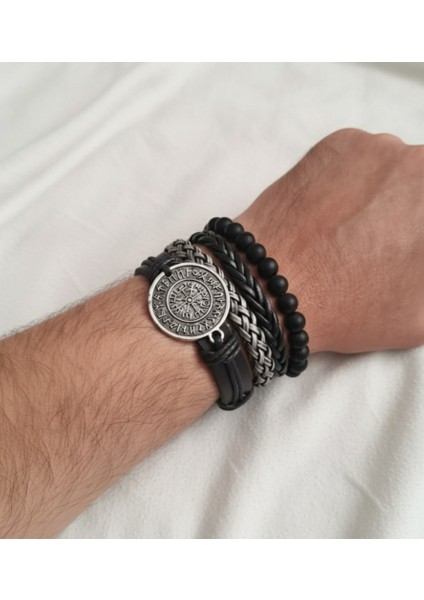 4 Adet Deri Bileklik Pusula Vegvisir Tasarım Hakiki Deri Bileklik Erkek Bileklik Hediye Bileklik fiyatları