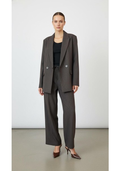 Kadın Çift Düğmeli Çizgili Blazer Ceket modelleri