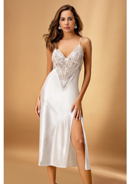 Nurteks 7136 Battal Kadın Saten Uzun Gecelik